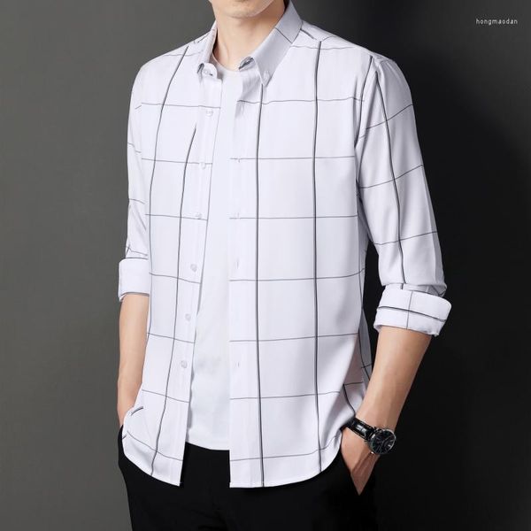 Männer Casual Hemden 2023 Männer Plaid Baumwolle Kleid Männlich Hohe Qualität Langarm Slim Fit Business Bluse Tops Plus Größe 5XL Y222