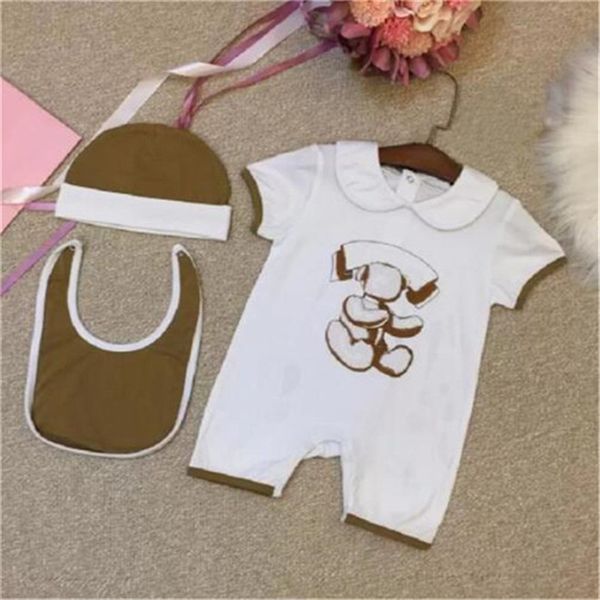 Kinder Designer Kleidung Sets Kleinkind Säuglingsspielanzug Baby Jungen Mädchen Strampler Baumwolle Neugeborenen Overall Lätzchen Kappe 3 Stück Anzug Outfit