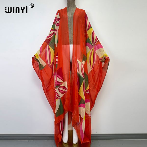 Roupa de banho feminina WINYI saída de praia doce lady rosa boho ponto Cardigan Cocktail sexy Boho Maxi Holiday Batwing manga perspectiva KIMONO 230616