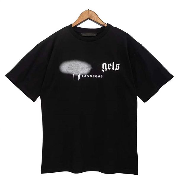 Palms Anglee DHgate Herren-Designer-T-Shirt, Herren-T-Shirt, Baumwollhemden, Rundhalsausschnitt, kurze Ärmel, Spray-Buchstabe, bedruckt, schwarz, weiß, Frühling, Sommer, Flut, Kleidung, Luxus-T-Shirt, L