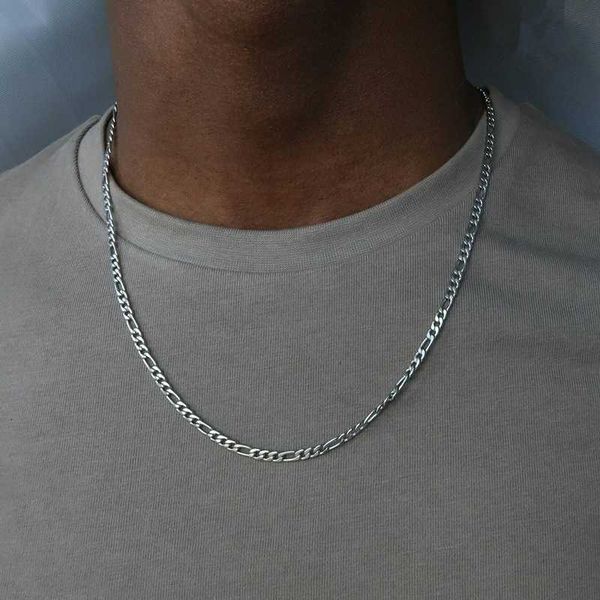 Fili moda nuova collana a catena Figaro per uomo punk argento colore acciaio inossidabile lungo regalo gioielli hip-hop 230613