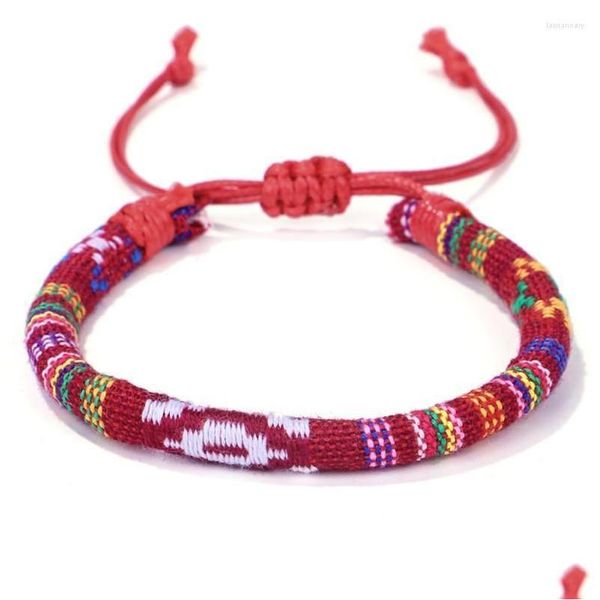 Pulseira étnica Farbic Corda Trendy Pulseira Simples Boho Feito à Mão Flor Geométrica Para Mulheres Homens Algodão Charme JoiasPulseira Lars22 Drop Dhc0K