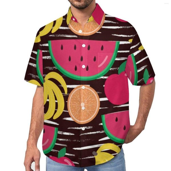 Camicie casual da uomo Camicia da spiaggia di frutta tropicale Anguria arancione Uomo hawaiano Camicette Harajuku Abiti di design a maniche corte Taglia grande