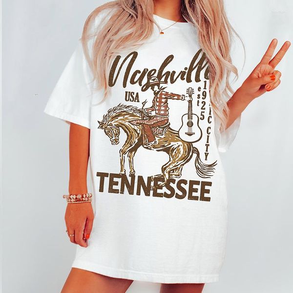 Magliette da uomo Nashville Music City Maglietta grafica Maglietta oversize vintage da donna Maglietta estiva in cotone Tennessee High Street Donna