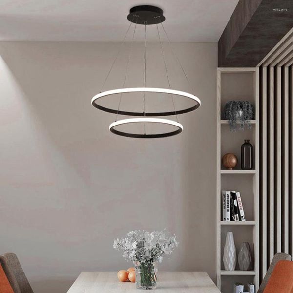 Pendelleuchten Moderne LED-Kronleuchter-Lichter für Salon-Kreis-Deckenbehang Schwarz Loft Wohnzimmer Esszimmer Beleuchtungskörper