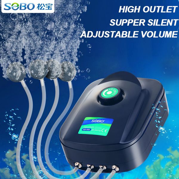 Accessori per pompe ad aria SOBO High Power 8w 12w Fish Tank Oxygen Air Pump Fish Aquarium Compressore d'aria Pompa di ossigeno a flusso d'aria regolabile per pesci 230617