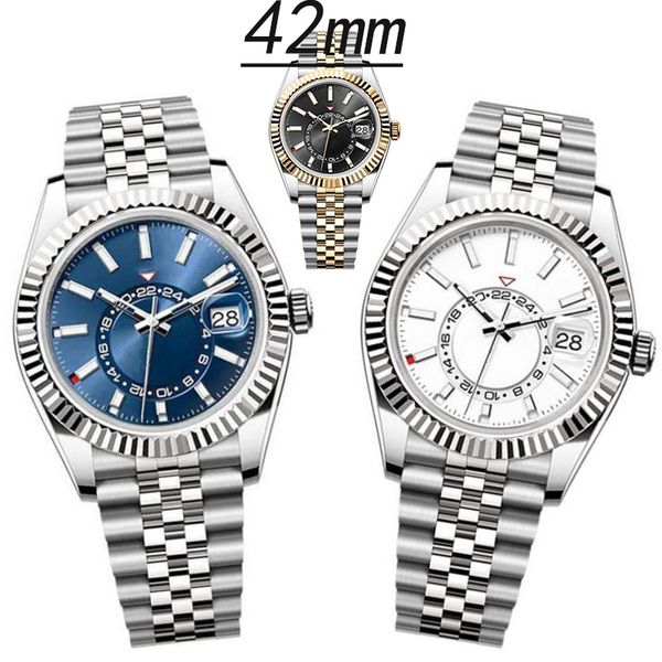 Роскошные часы Mens Watch Sky Dweller Steel Mens Watch Watches Blue Automatic Movement маленький набор Sapphire Calendar 42 -мм часы из нержавеющие наручные часы Dhgate