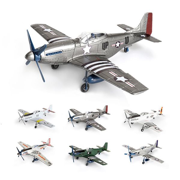 3D-Puzzles 148 MUSTANG P-51D Fighter 4D-Modell zum Zusammenbauen eines amerikanischen P51-Flugzeugs aus dem Zweiten Weltkrieg, kleberfrei, 6-Farben-Trennung, schnelles Ausschießen, Spielzeug 230616