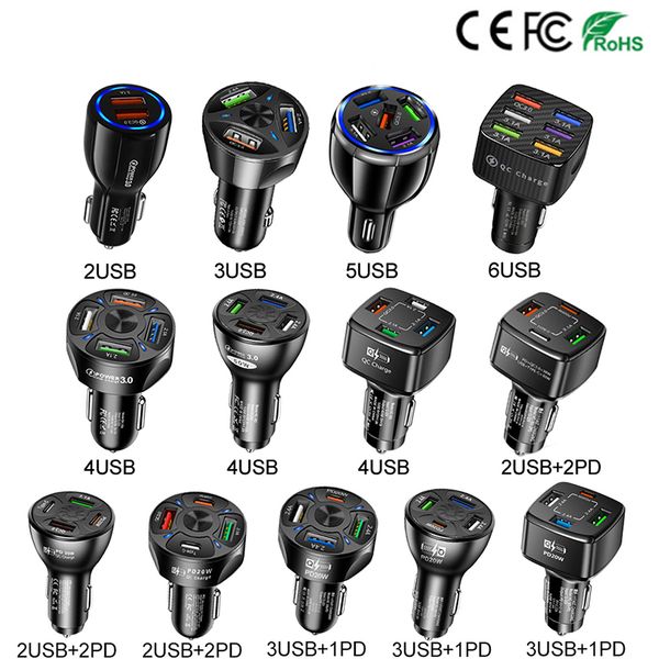 PD 20W QC3.0 Car Charger Type C 3.1A 38W Fast Charging 2 3 4 5 6 Ports USB Charge For iPhone Xiaomi Huawei Phone Adapter