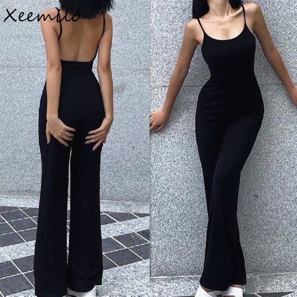 Dames Jumpsuits Rompertjes Xeemilo Sexy Backless Spaghetti Band Jumpsuit Vrouw Zomer Zwart Skinny Bodycon Bodysuit Broek Vakantie Dames Casual Jumpsuits 230616