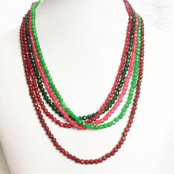 Correntes 4MM Facetadas Safira Esmeralda Rubi Jade Colar Pedra Natural Feito à Mão Bohemia Collier Femme Jóias Presente Simples Strand Gargantilha