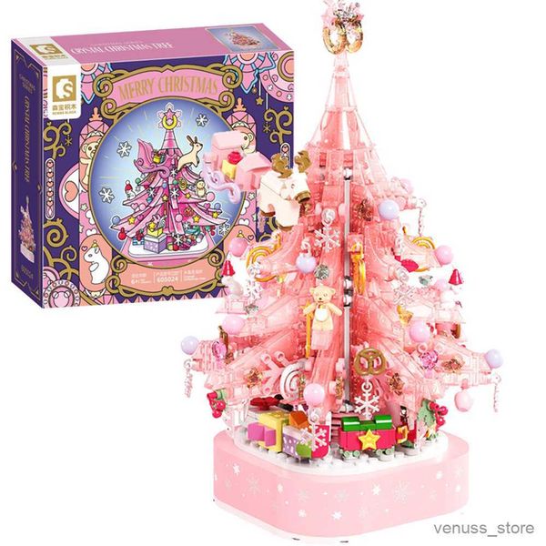 Blöcke Weihnachtsbaum Rotierende Musik Bausteine LED-Leuchten Spielzeug für Kinder Weihnachten Mädchen Weihnachtsgeschenke Dekoration 2023 R230617