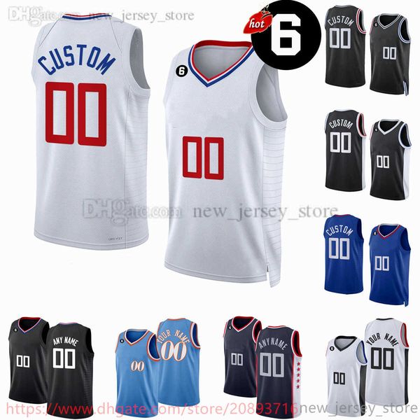 Camiseta de baloncesto impresa nueva personalizada Russell Westbrook Paul George Kawhi Leonard Eric Gordon Norman Powell Bones Hyland Marcus Morris Sr. Jerseys 6 parche