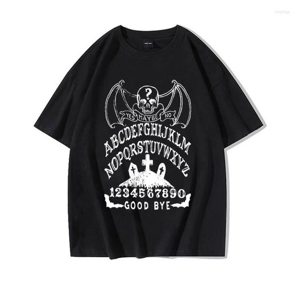 Camisetas masculinas Bat Skull Witch Board Graphic Y2k Top Tees High Street Men Clothing Summer Women TShirt Gothic Letter Oversized Shirt