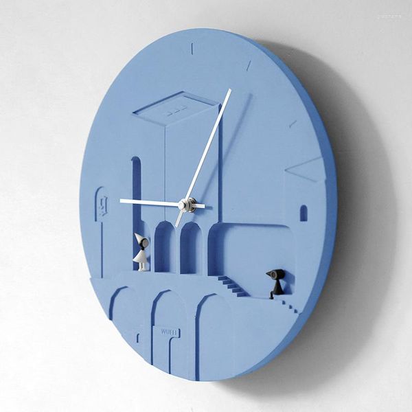 Orologi da parete Orologio da cemento creativo Orologio silenzioso 3d blu moderno Nordic Luxury Home Decor Soggiorno Camera da letto Idee regalo