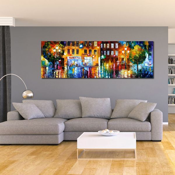 Modern Canvas Art Scene di strada La città della pioggia Dipinti ad olio dipinti a mano Decorazioni per soggiorno