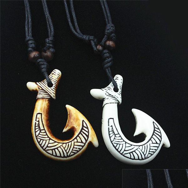 Anhänger Halsketten Fishhook Imitation Knochen Halskette Neuseeland Ethnische Stammes-Stil Maori Anhänger Großhandel Drop Lieferung Schmuck Dhzyd