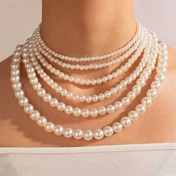 Collane di perline Collana girocollo di perle rotonde di simulazione vintage fatta a mano Elegante semplice regolabile Taglie multiple per donne Ragazze 230613