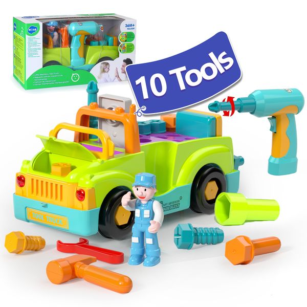 Modello pressofuso HOLA Baby Take Apart Tool Truck Bump and Go Auto giocattolo multifunzionale con trapano elettrico per ragazze di 3 anni 230617