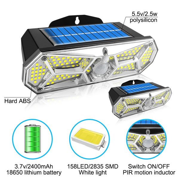 Luce da giardino all'aperto 126led Light Outdoor Light, Reflector in alluminio blocca la luce solare più luminosa con sensore di movimento per la sicurezza del garage per il percorso della porta anteriore