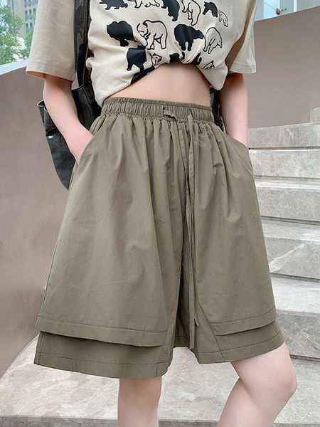 Женские шорты тигена плюс размером 5xl высокий талию женские корейские корейские твердые карманы Эластичные шорты с высокой талией женские короткие штаны 230616
