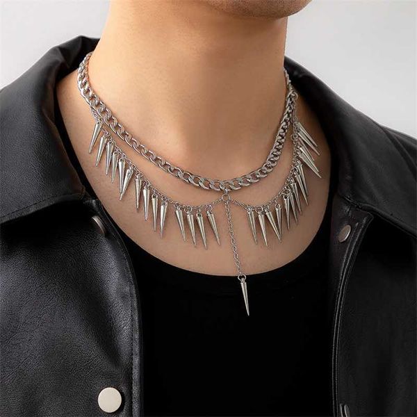 Collane con ciondolo Punk Catena spessa a strati con punte Collana Uomo Trendy Nappa Girocollo corto 2023 Gioielli moda Collare Regali 230613