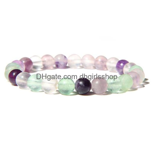 Perline Minimalista Perline in pietra naturale Bracciale Buddha Moda Donna Corda elastica Gioielli in fluorite viola Regali femminili Consegna a goccia Dhzch