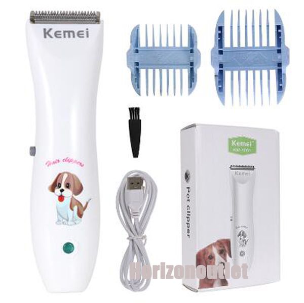 Kemei KM-1051 Dog Hair Clipper Pet Hair Trimmer Puppy Grooming Electric Shaver Set Accessories Ceramic Blade USB Recharge Profession Supplies Инструмент DHL
