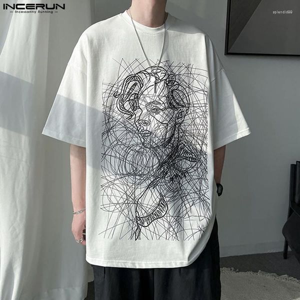 Männer T-shirts Männer Casual Shirt Druck 2023 Oansatz Kurzarm Oversize T Tops Streetwear Sommer Koreanischen Stil Kleidung S-5XL INCERUN