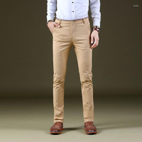 Herrenhosen Boutique Pure Color Herren Casual Classic Khaki Business Fashion Slim Fit Baumwolle Stretchhose Männliche Markenkleidung