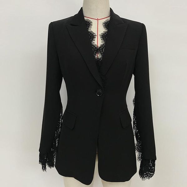 Abiti da donna ALTA QUALITÀ 2023 Blazer di design elegante Giacca da donna con un bottone con maniche a spacco in pizzo con frange