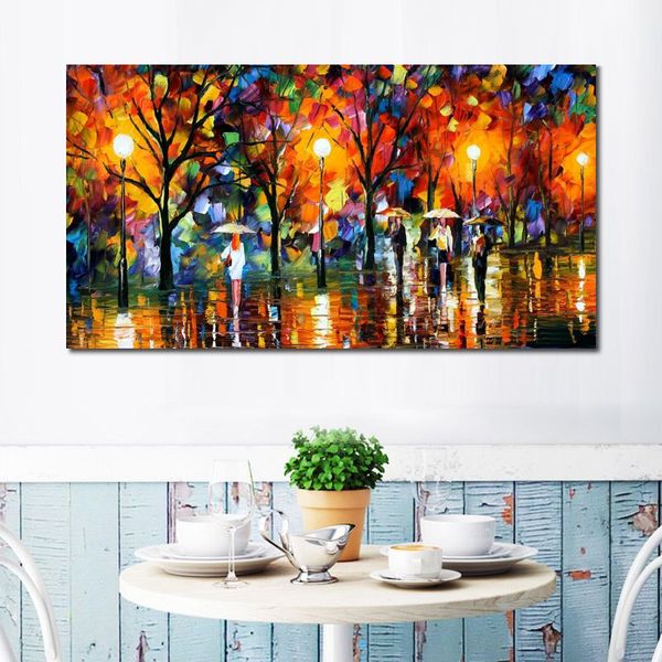 City Life Landscape Canvas Art The Song of Rain Dipinto a mano Kinfe Painting for Hotel Wall Modern