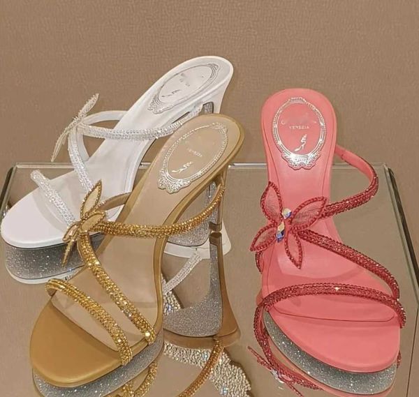 Sandália Margot Feminina Sapatos Borboleta Floral Enfeitado com Cristal Strappy Casamento Noiva Mulher Gladiador Sandálias Requintadas Bombas para Noite EU35-43