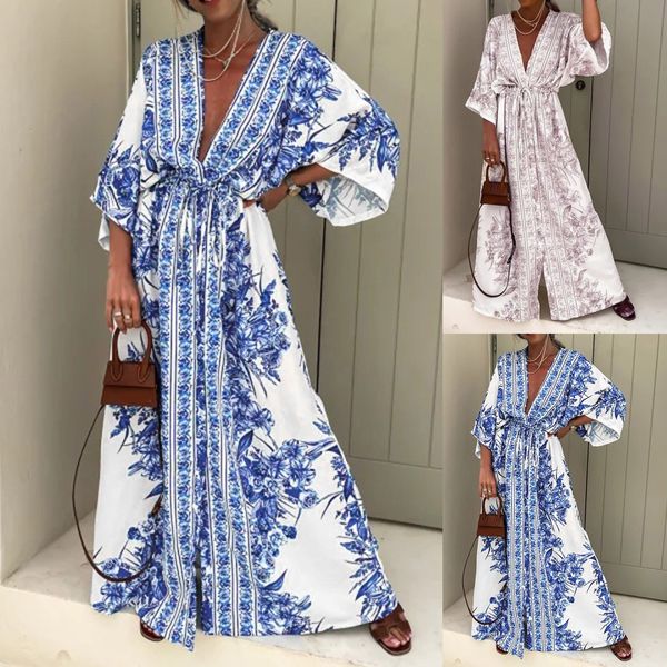 Urban Sexy Kleider 2023 Boho Print Halbarm Kleid Japanischer Kimono Cardigan VintageBlouse Shirt Schnürung Strand Lose Vestidos Oversize Femme Robe 230617