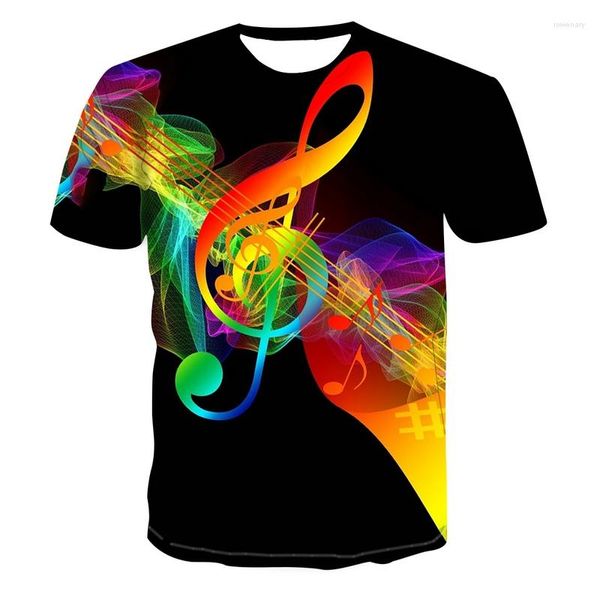 Camiseta Masculina 2023Novidade Chama Nota Musical T-shirt Homens e Mulheres Moda Arte Rua 3d Oversized Manga Curta Símbolo Musical Casual Verão