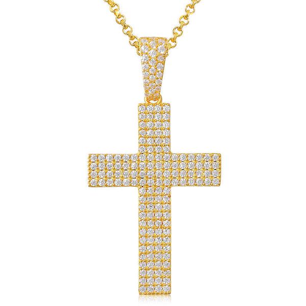 Drop Shipping Hip Hop Uomo Donna Gioielli Argento Pieno Moissanite Diamante Ghiacciato Collana con pendente a croce