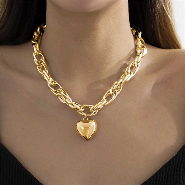 Anhänger Halsketten Ingemark Hohe Qualität Punk Große Herz Halskette Frauen Mode Statement Chunky Schwere Kette Grunge Schmuck Steampunk Männer 230613