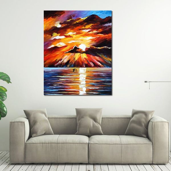 City Life Landscape Canvas Art Sunny Clouds Dipinto a mano Kinfe Painting for Hotel Wall Modern