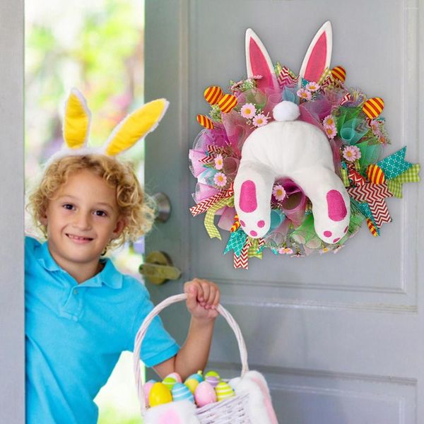 Dekorative Blumen Ostern Bunte Eierkranz Tür Wandbehang Anhänger Simulierte Grünpflanze Glücklicher Tag Party Dekor Zuhause Pascoa