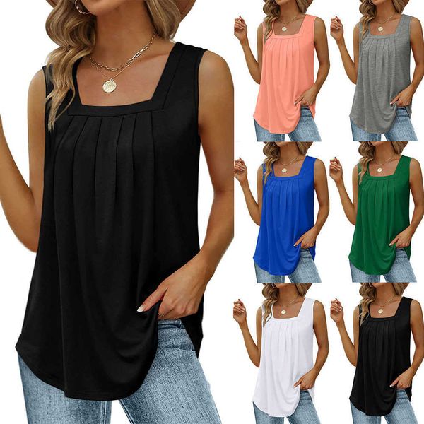 Falten quadratischer Nackenhülsen und Schwalbenschwanz-Tanktop-T-Shirt für Blusen Frauen Baumwollbluse Damen Hemden Plus Size 2023