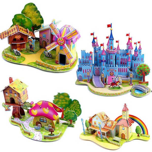 3D-Puzzles 3D DIY Puzzle Schloss Zusammenbau Modell Cartoon Haus Papier Spielzeug Kind Frühes Lernen Baumuster Geschenk Kinder Haus Puzzle 230616