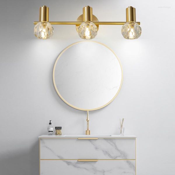 Lampade da parete Nordic Copper Crystal Mirror Light Toilette LED Lampada da bagno minimalista moderna Soggiorno Decorazione Studio Camera da letto