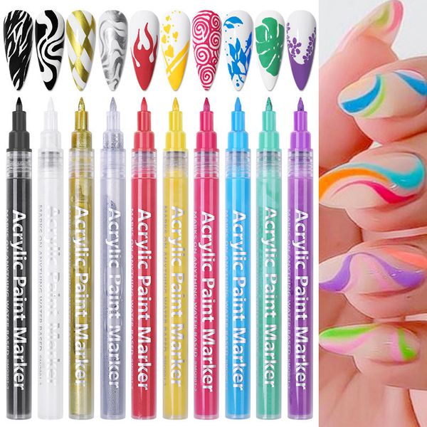 Pennelli per Unghie 10 Colori 3D Nail Art Disegno Graffiti Penna Vernice Acrilica Ad Asciugatura Rapida Pennarello Fai Da Te per Unghie Acriliche / Naturali / Gel 230616