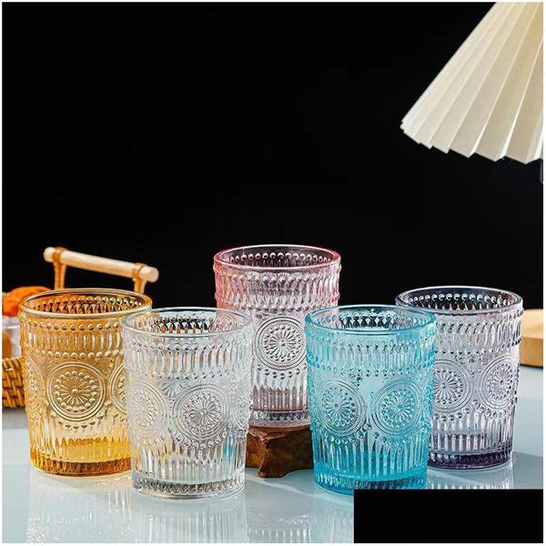 Weingläser Großhandel Vintage Trinken Romantisches Wasser Geprägtes Glas Tumbler für Saftgetränke Bier Cocktail Drop Lieferung nach Hause G Dhjdj