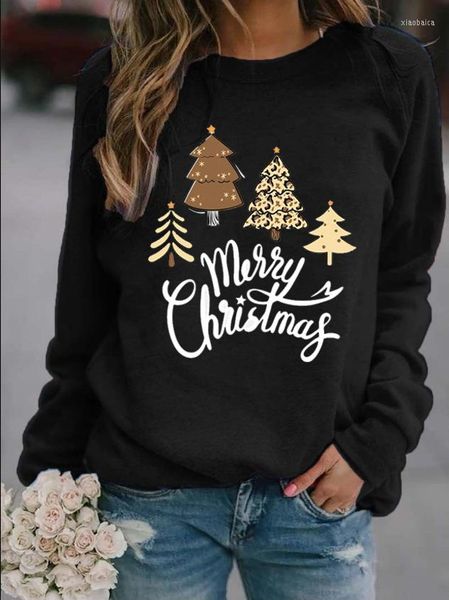 Felpe con cappuccio da donna Natale Donna Maglione Autunno Inverno Casual O-Collo Pullover Manica lunga Donna Albero Maglione stampato Maglie larghe