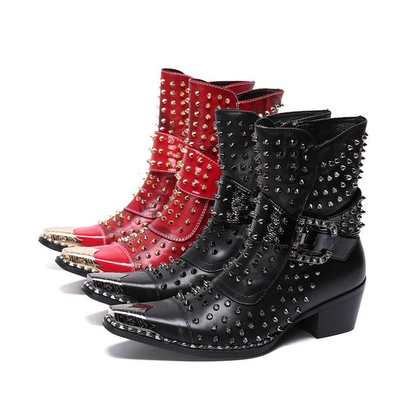 2020 Novo Metal Studded Rebites Botas Curtas Sandália Mulher Bico Bicudo Fivela Alças Martin Boots Cut Out Moda Legal Sapatos Mulher Y200723