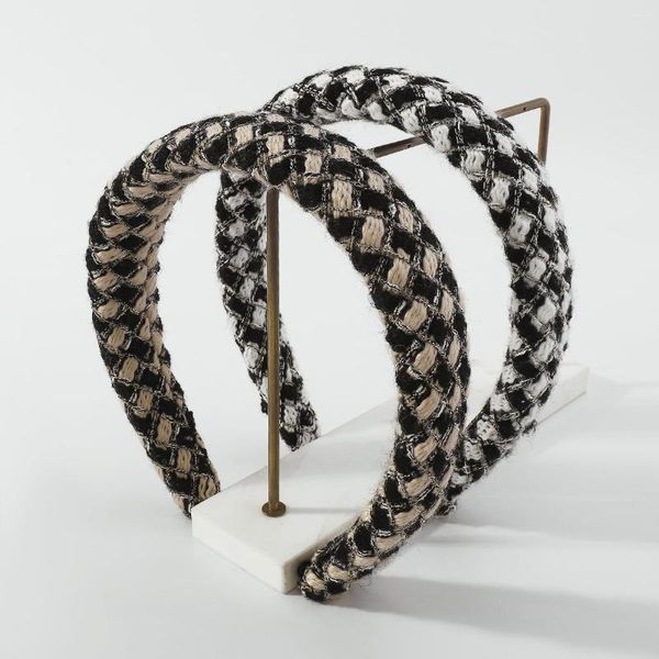 Fermagli per capelli Fashion Knitting Hairband Women Fascia scozzese in bianco e nero Semplici fasce a cerchio laterali larghe Accessori per copricapo spessi