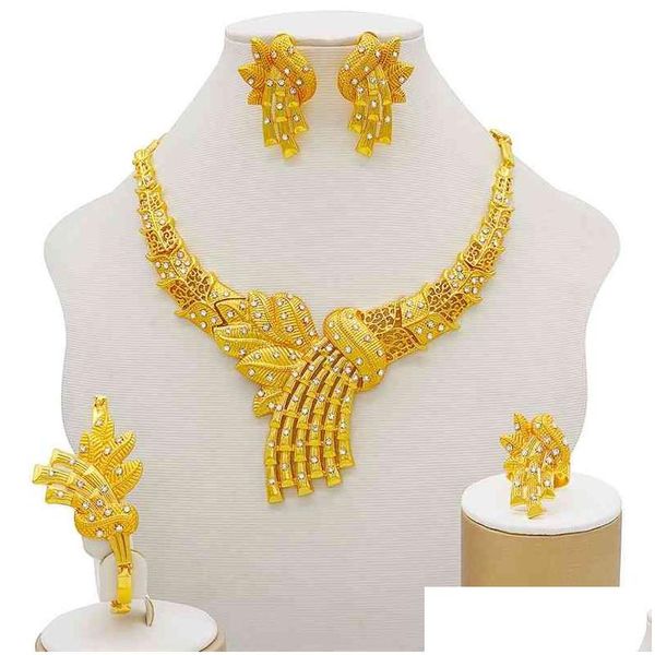 Bracciale Orecchini Collana Set in oro Donna Dubai Accessorio da sposa indiano africano Fiori Gioielli Drop Delivery Dhgarden Dhl7G