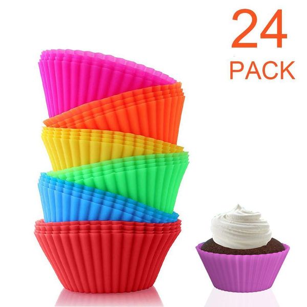 Formas de Assar Pacote com 24 Moldes de Silicone Copos de Cupcake Reutilizáveis Forros de Copos de Muffin Invólucros de Arco-íris Molde de Bolo Antiaderente para Festa 230616