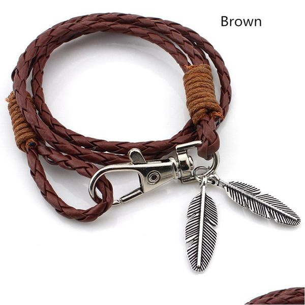 Charm Bracelets Alloy Leather Bracelet Cuff Feather Surf Package Ajustável Uni 12 Pieces Atacado Color Mixing Drop Delivery Jewell Dhhud
